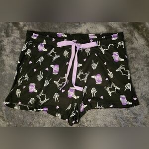 Cozy Black and Purple Skeleton Print Sleep Shorts